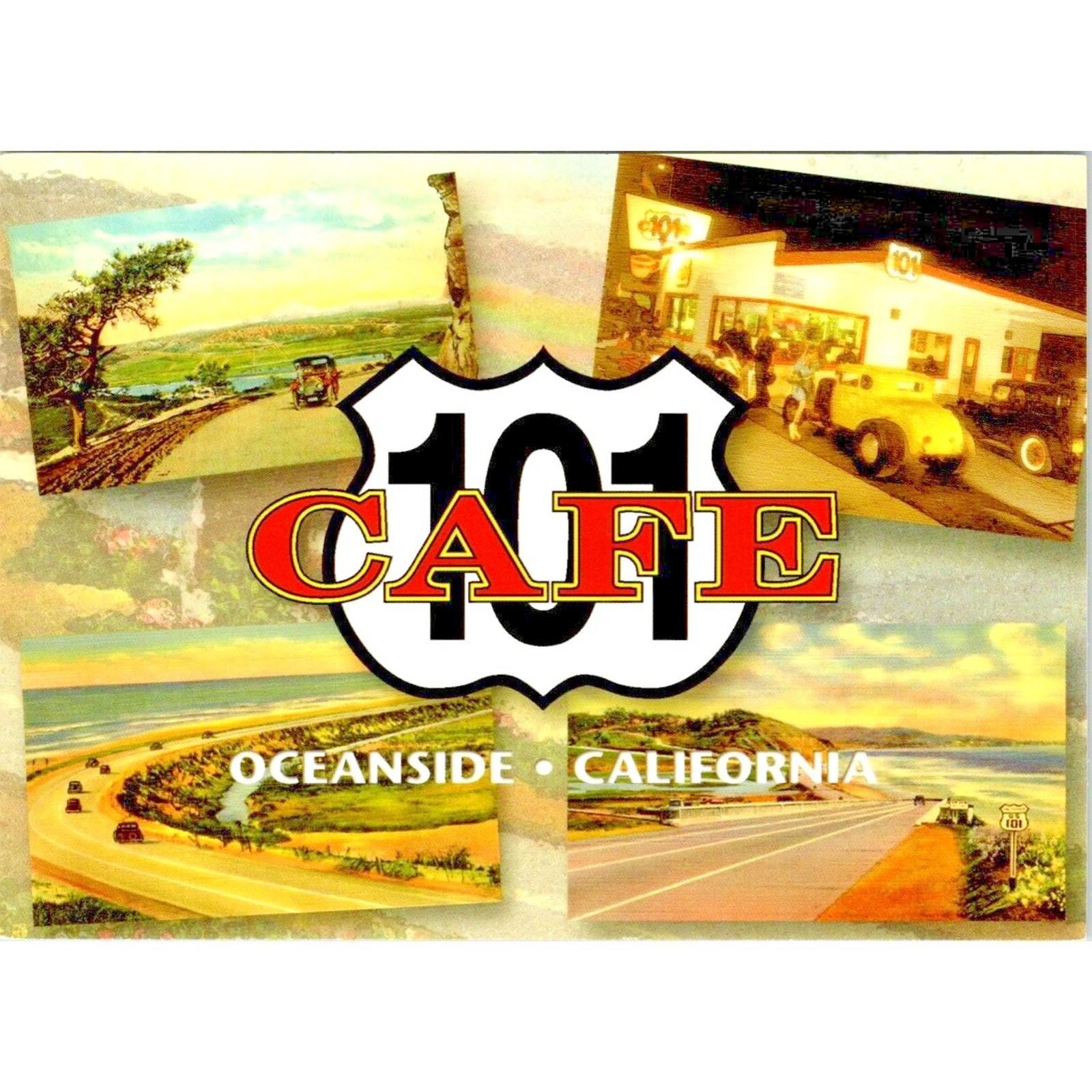 Postcard California Route 101 Cafe Oceanside 4 x 6 inches