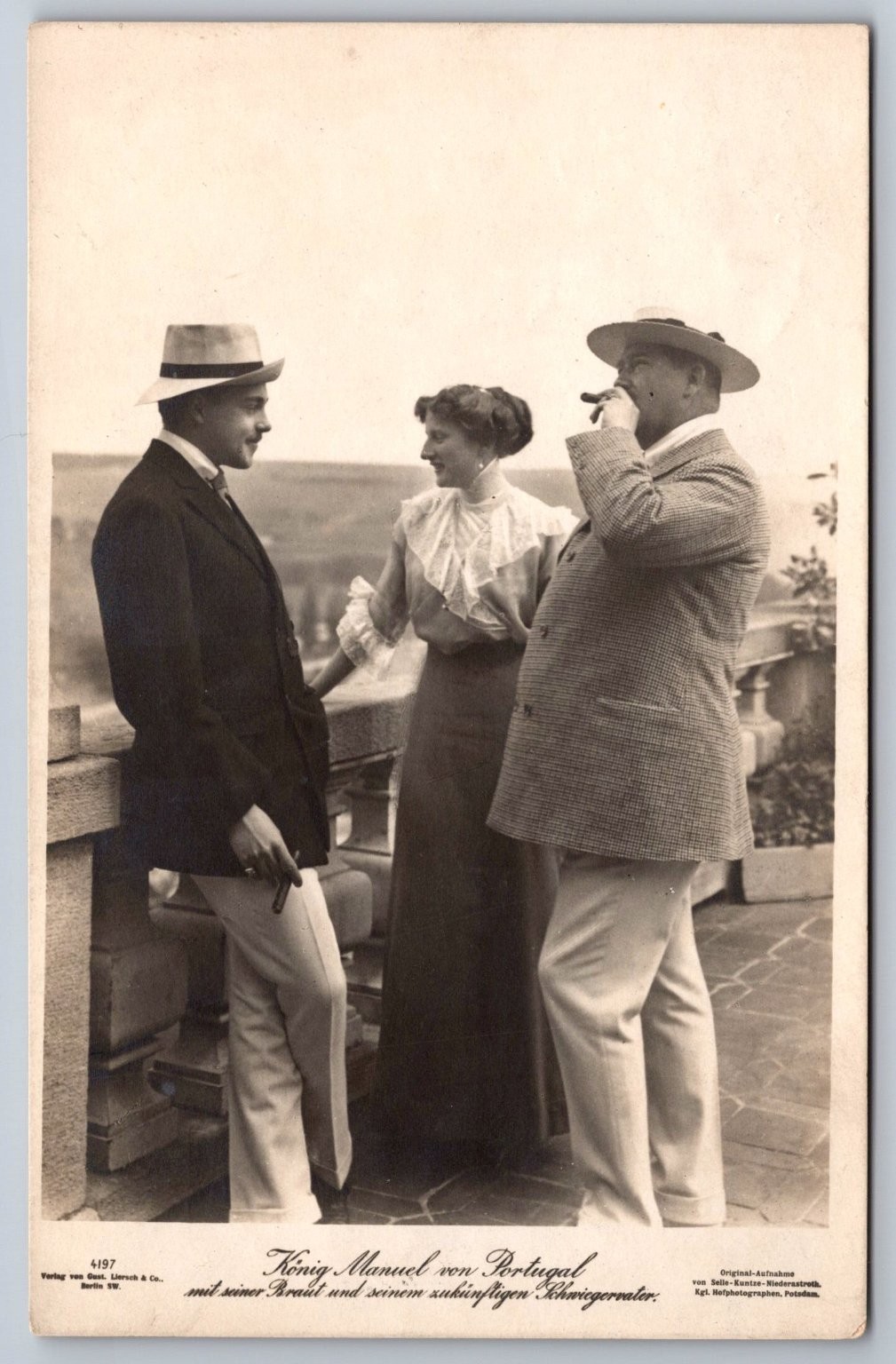 King Manuel II Portugal & Princess Augusta Victoria RPPC Postcard 1913 Wedding
