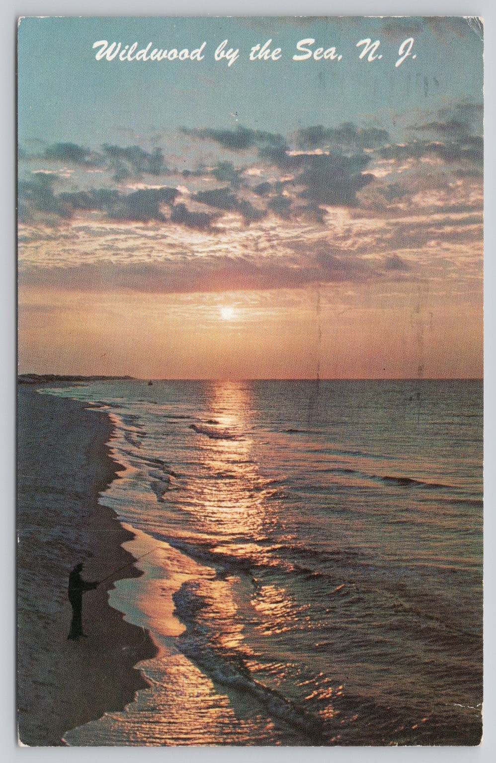 1984 Wildwood NJ Surf Fishing Sunset Beach Postcard Tichnor Bros.