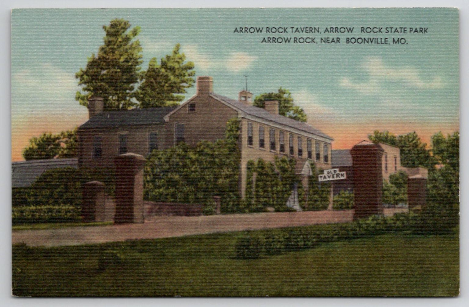 Arrow Rock Tavern MO Linen Postcard Historic Santa Fe Trail Woodgifts