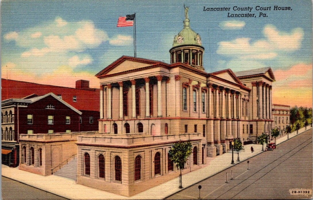 Lancaster PA Lancaster County Court House 1940s Street View Linen Postcard