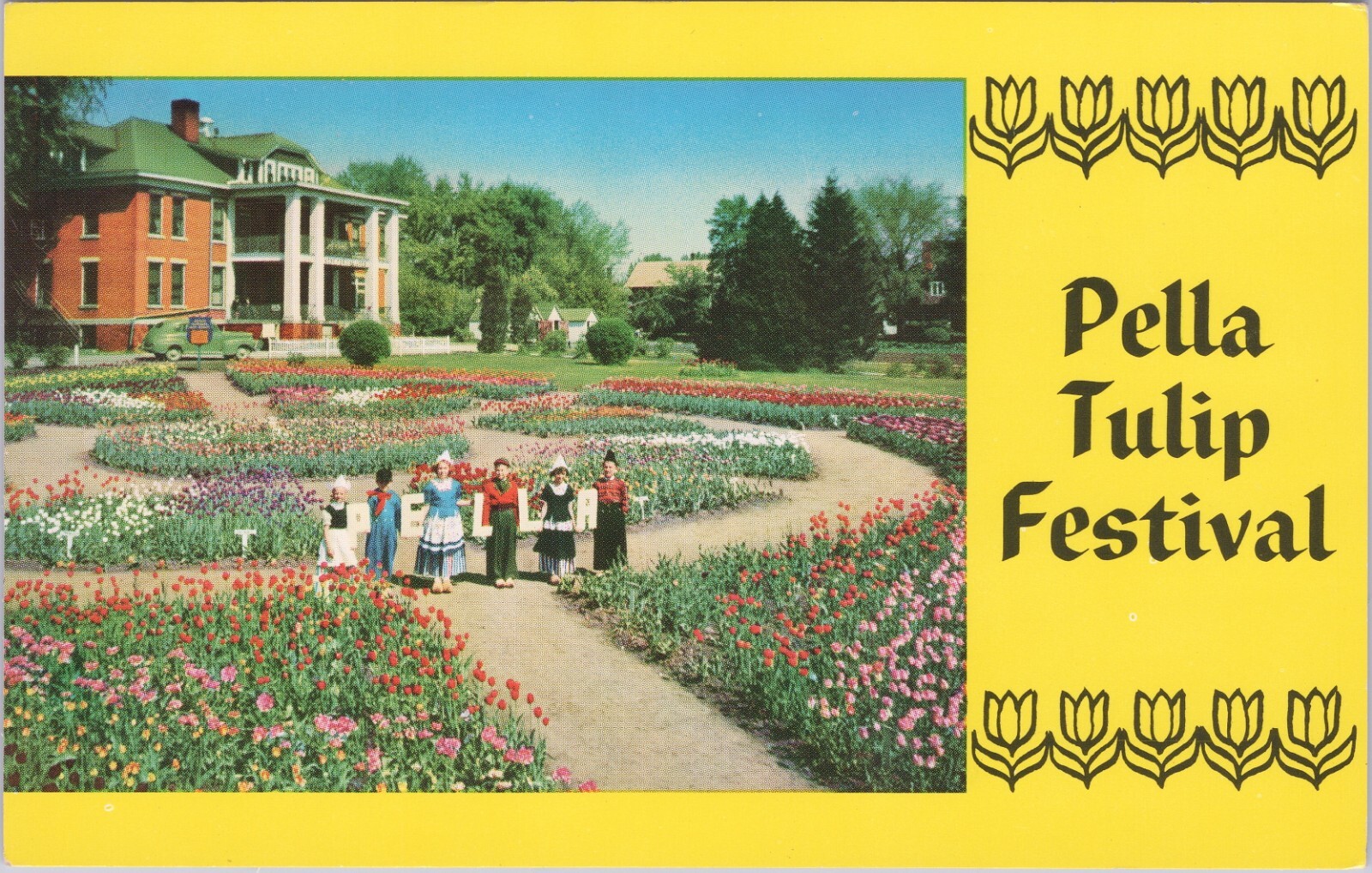 Pella Iowa Tulip Festival Home for the Aged Holland Imported Vtg Postcard CP333