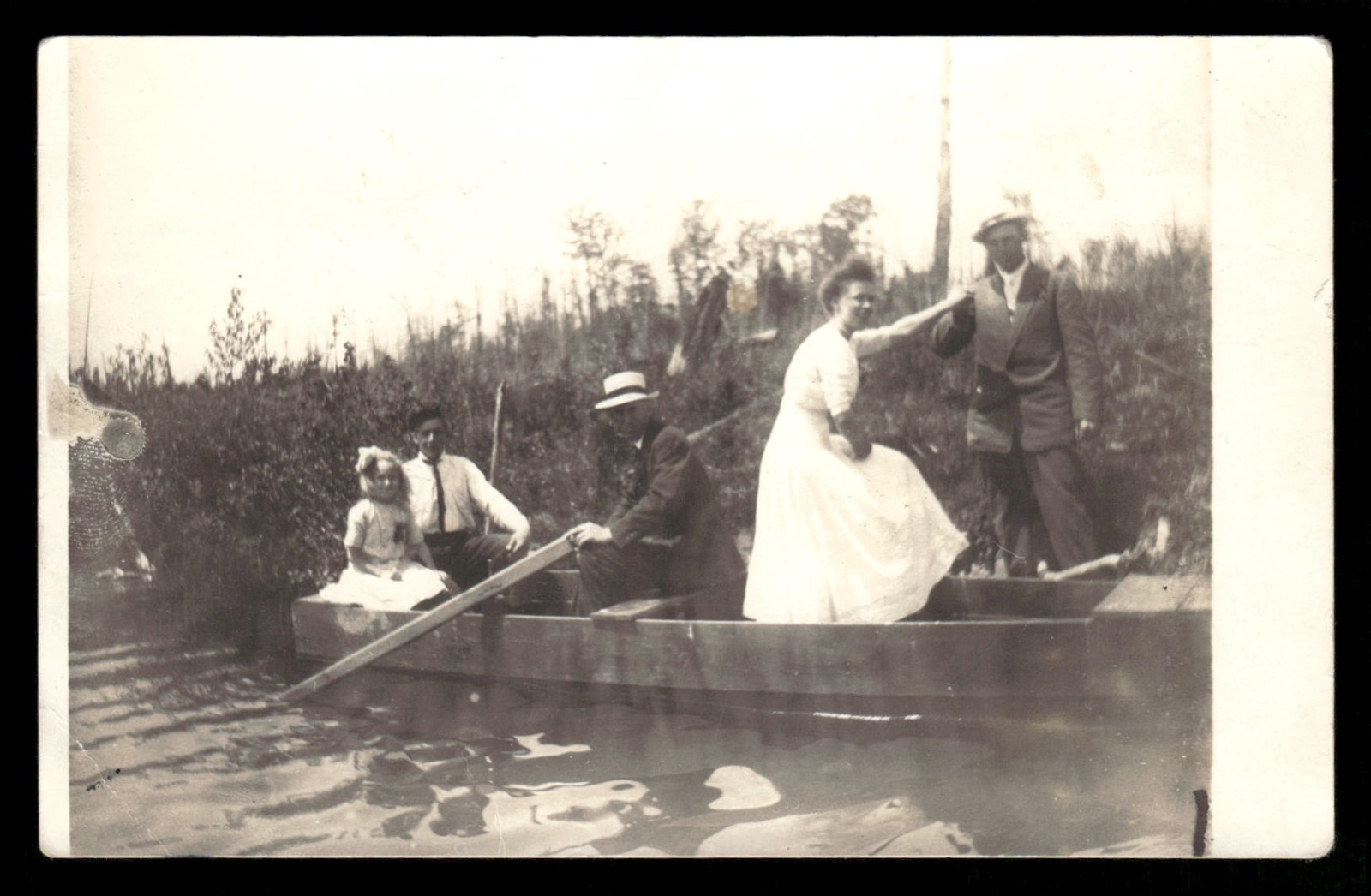 RPPC Postcard Family Enjoying Boat Ride Rowboat c1910