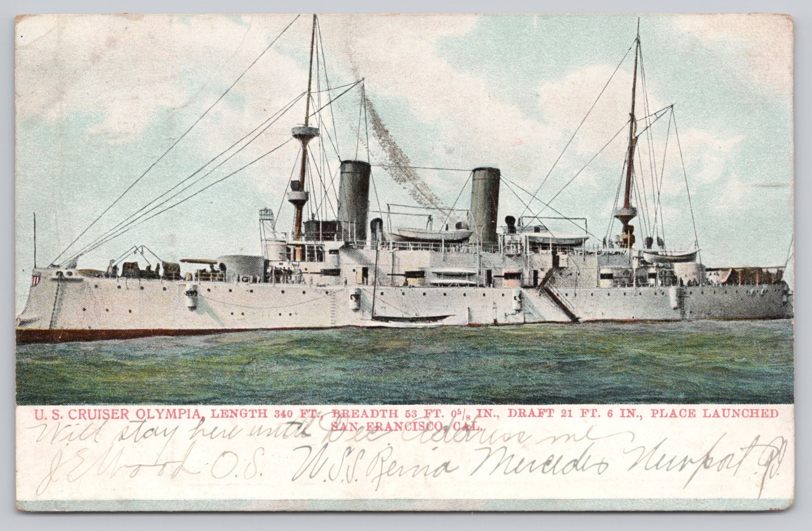 San Francisco California USS Olympia Cruiser Warship Undivided Back Era Postcard