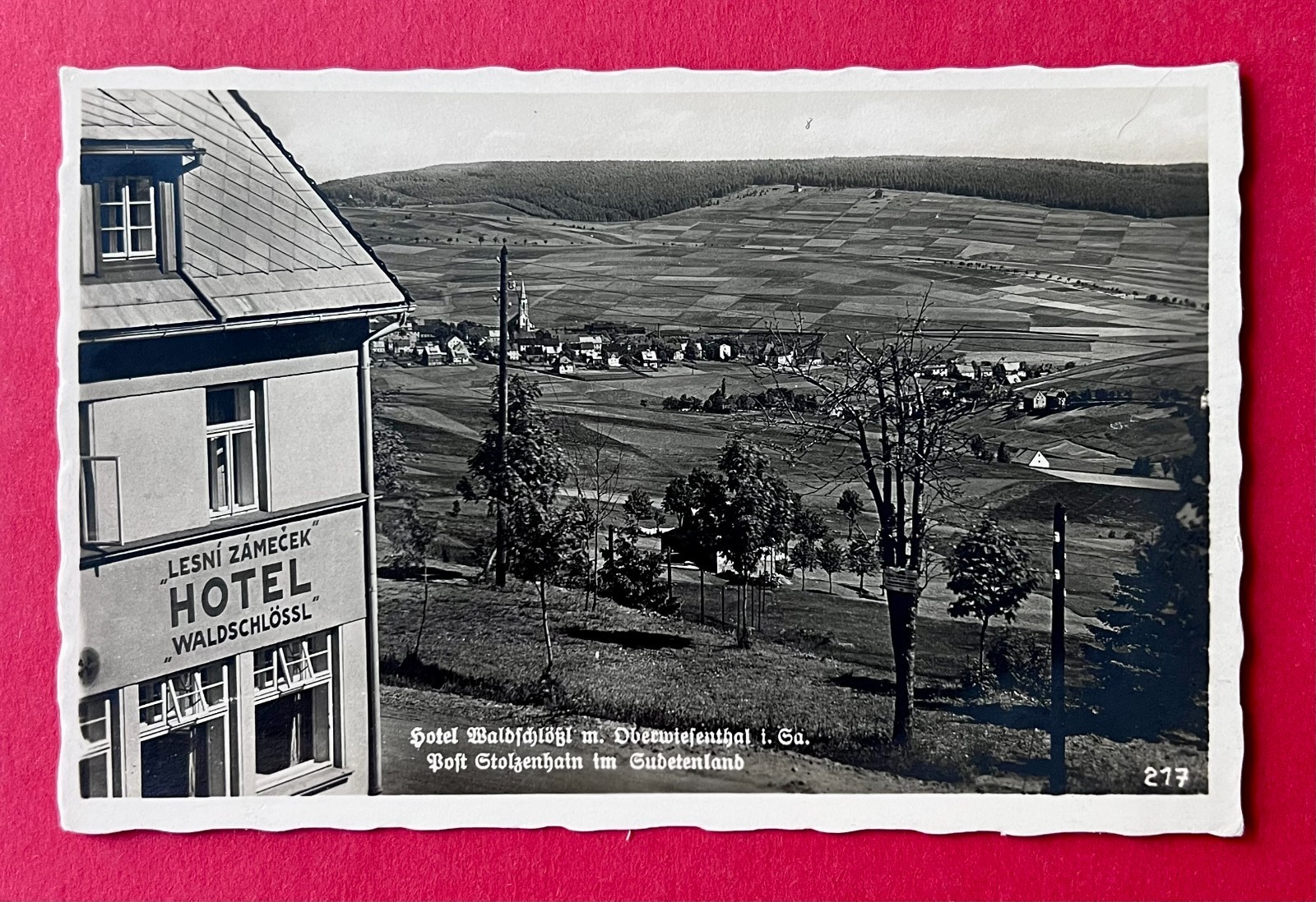 Photo postcard Oberwiesenthal in the Ore Mountains around 1935 Hotel Waldschlössl (180171