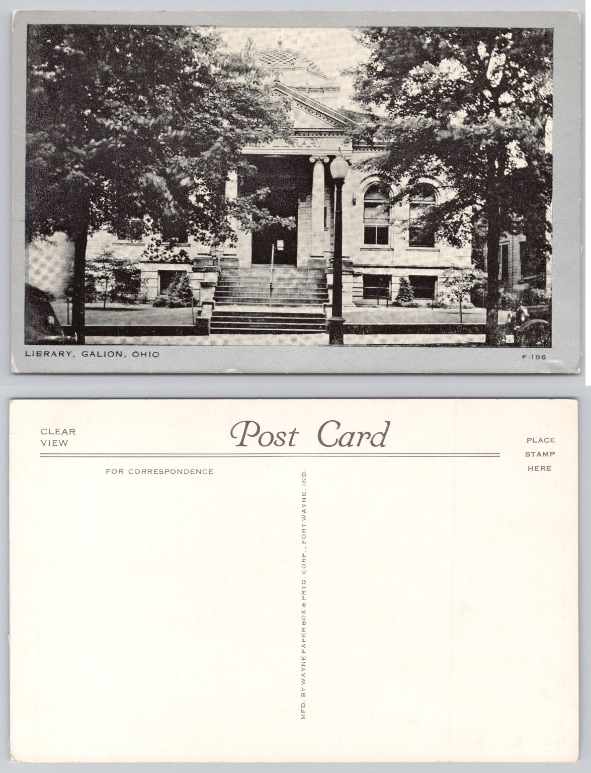 Galion, Ohio Library Vintage Postcard – Wayne Paper Box & Printing Corp.