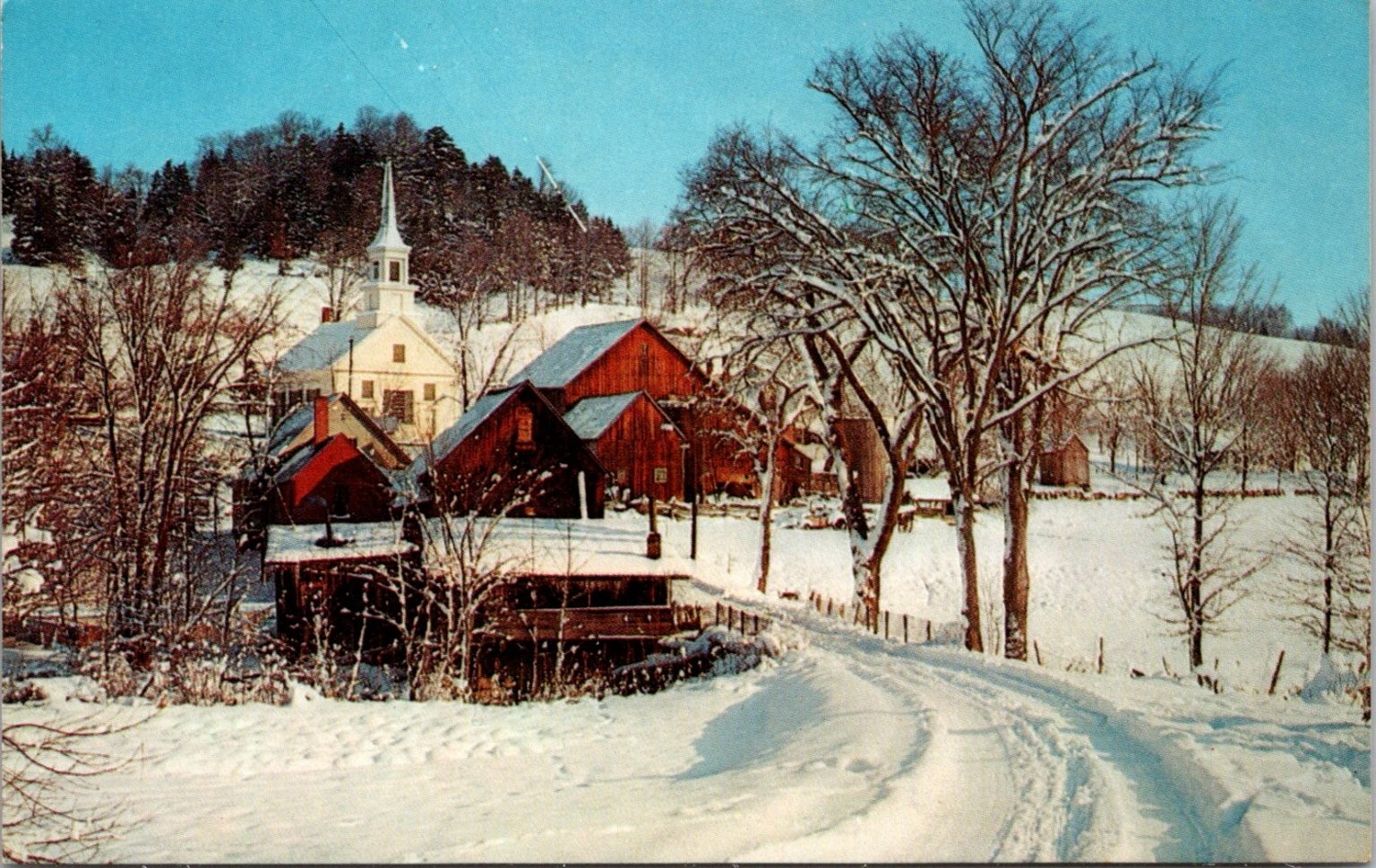 Vintage New England Village Winter Scene Postcard by Rudy’s Wholesale