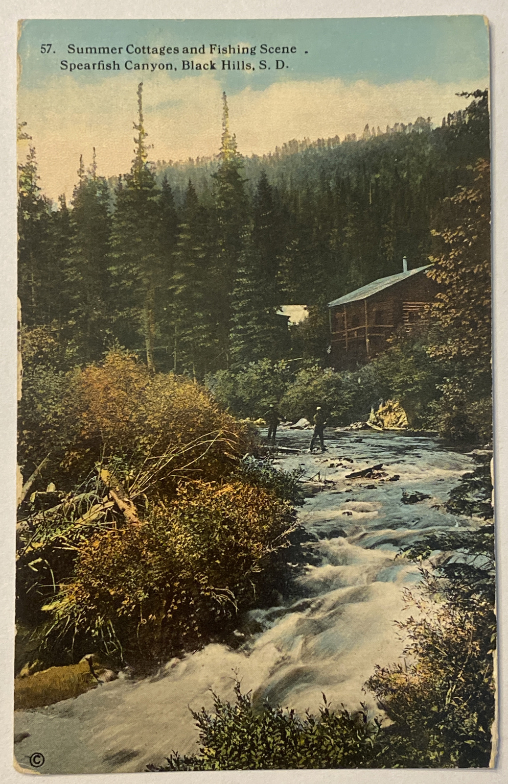 Vtg Postcard, Summer Cottages & Men Fishing, Spearfish Canyon, Black Hills SD