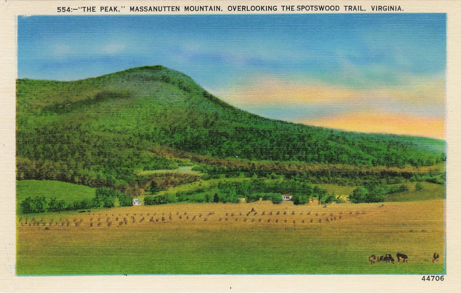 Massanutten Mountain “The Peak” Spotswood Trail Virginia Linen Postcard