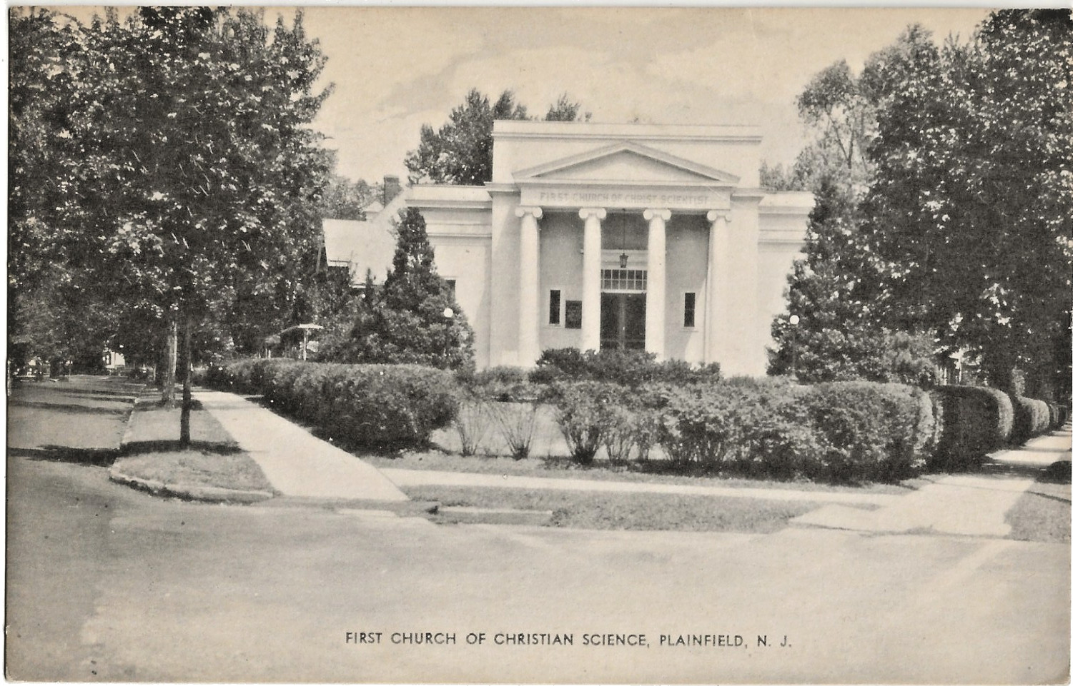 First Church of Christian Science Plainfield NJ Postcard B/W Div Back UNU