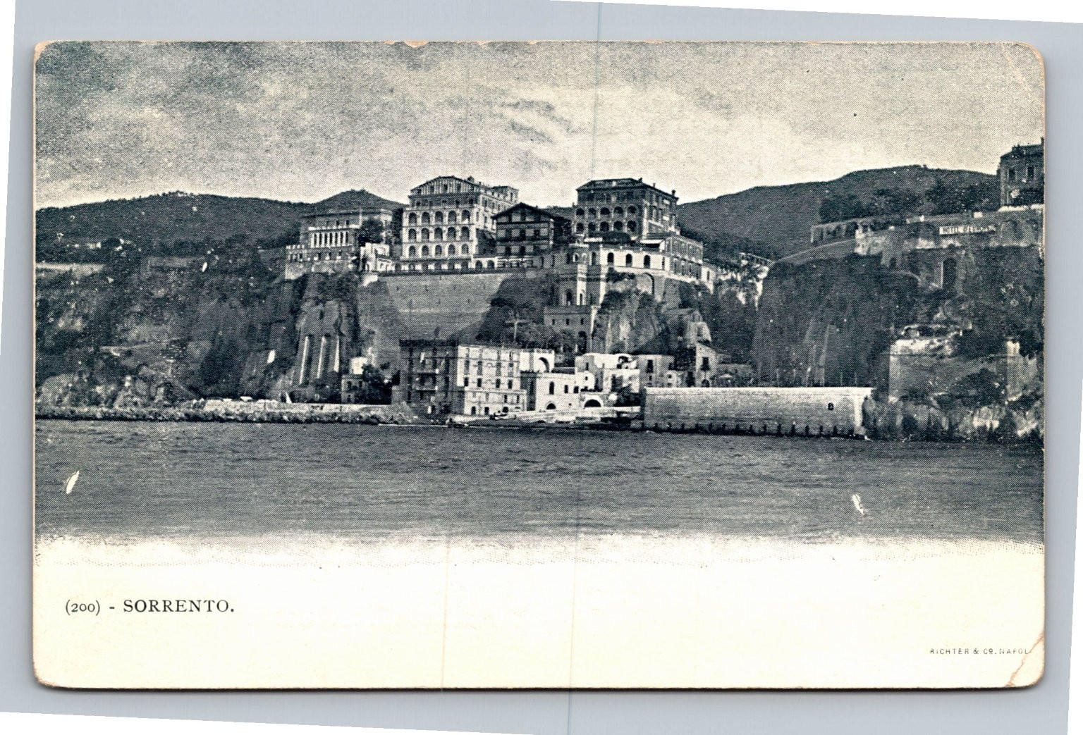 Sorrento Italy Coastal Cliffside Hotels Vintage Postcard Richter Napoli