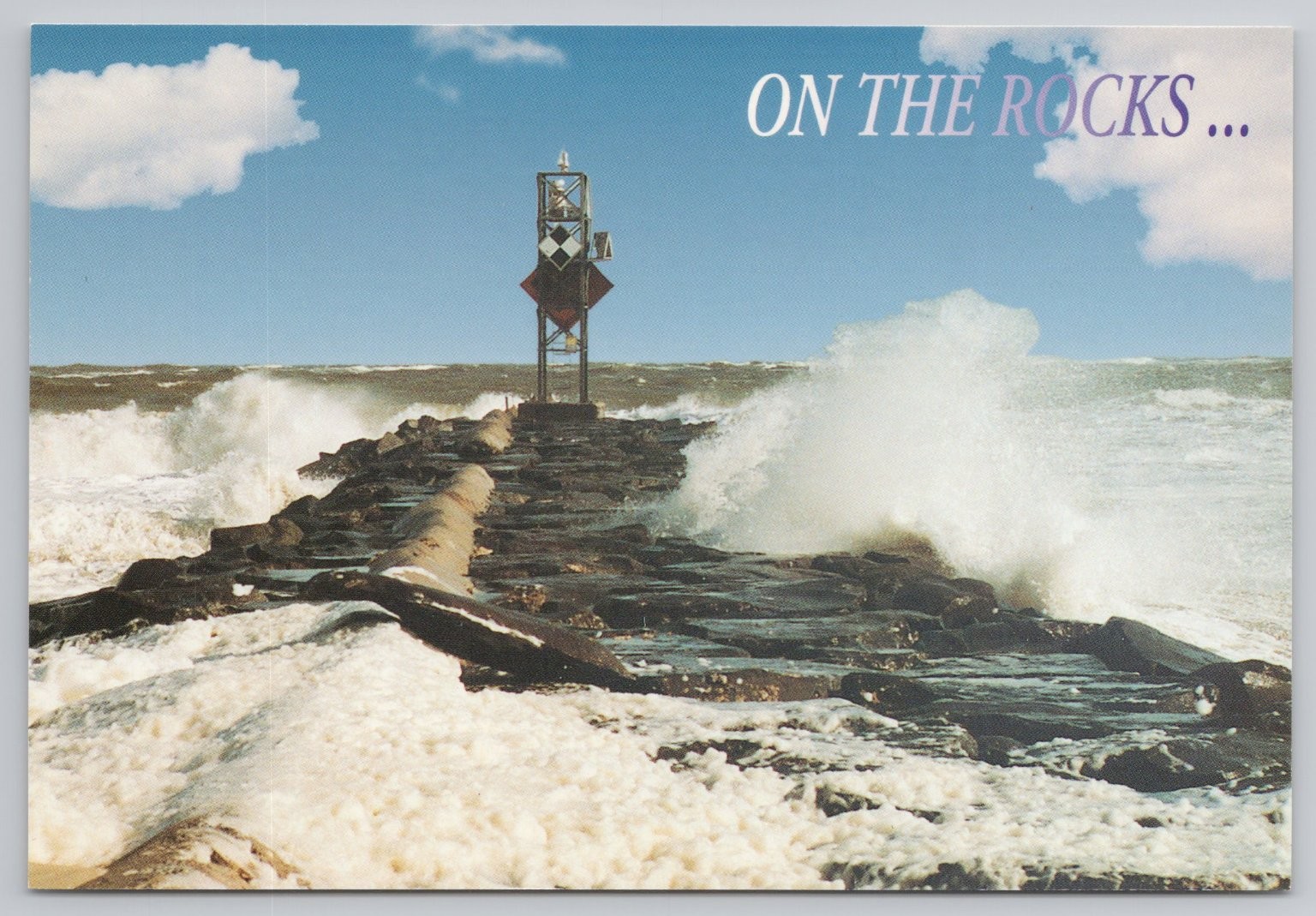 Delmarva Peninsula Stormy Seas Rock Jetty Beacon Postcard HPS Inc