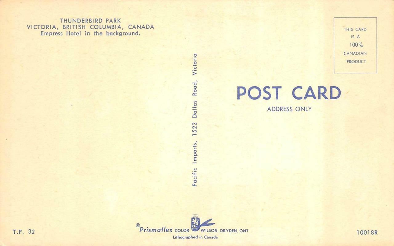 VICTORIA, BC Canada THUNDERBIRD PARK Totem Poles~Vertical & Horizontal Postcard