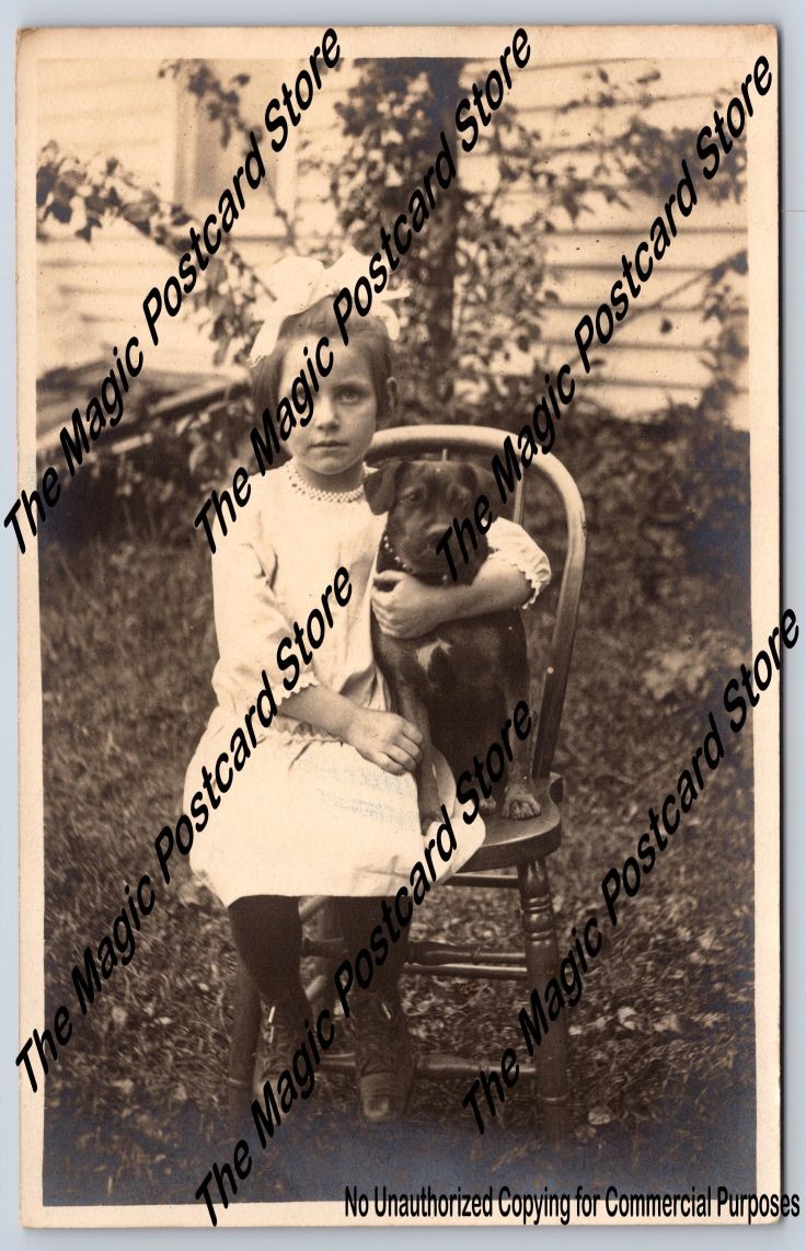Girl w Puppy Dog “Blossom Wilcox” RPPC South Dayton New York Photo Elmer Towne