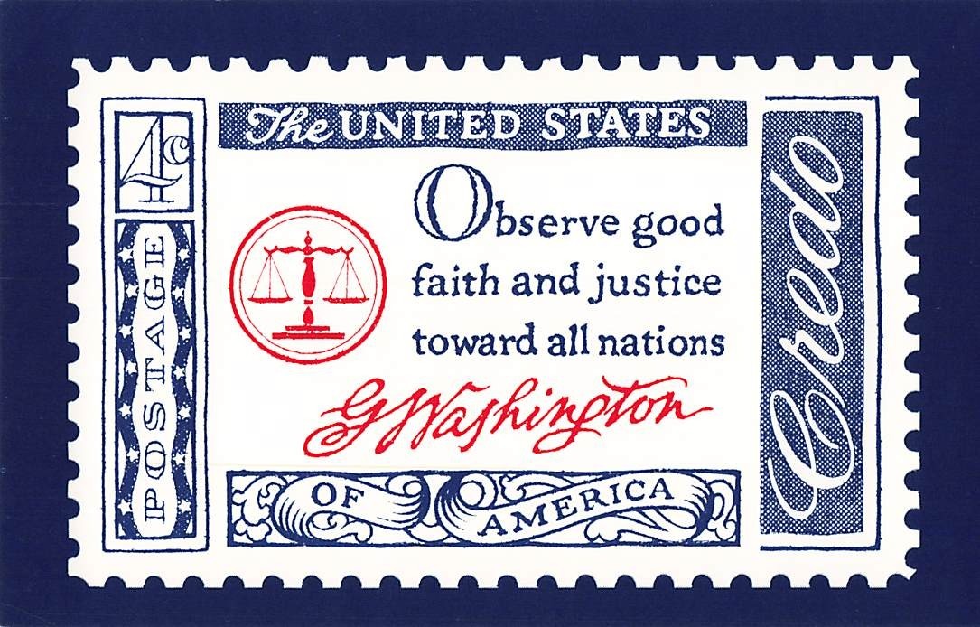 Postcard U.S. Postage Stamp The Washington Credo Issued 1960