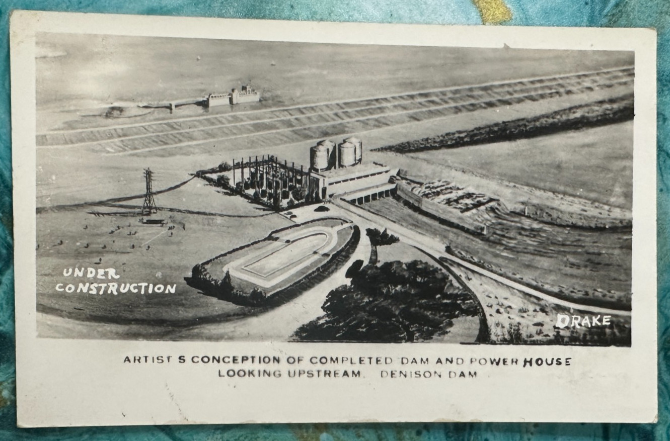 Real Photo Postcard Denison Texas Dam & Powerhouse Artist Conception