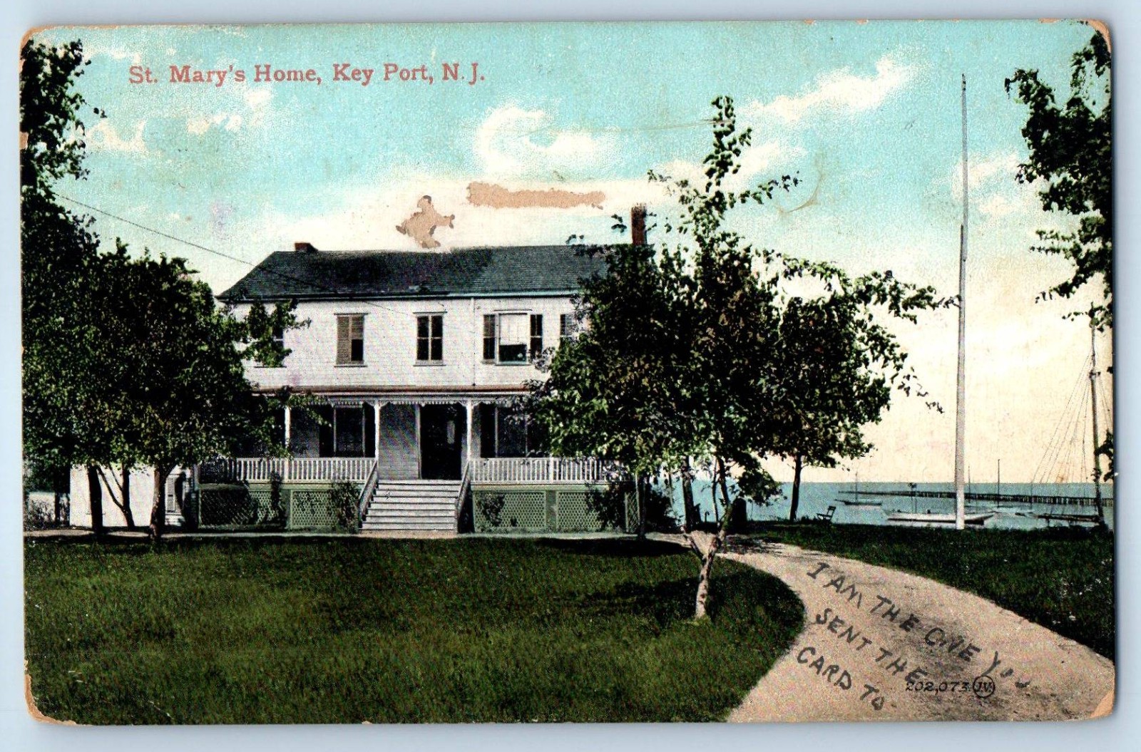 c1908 Key Port New Jersey NJ Vintage Postcard St. Mary’s Home Building Posted