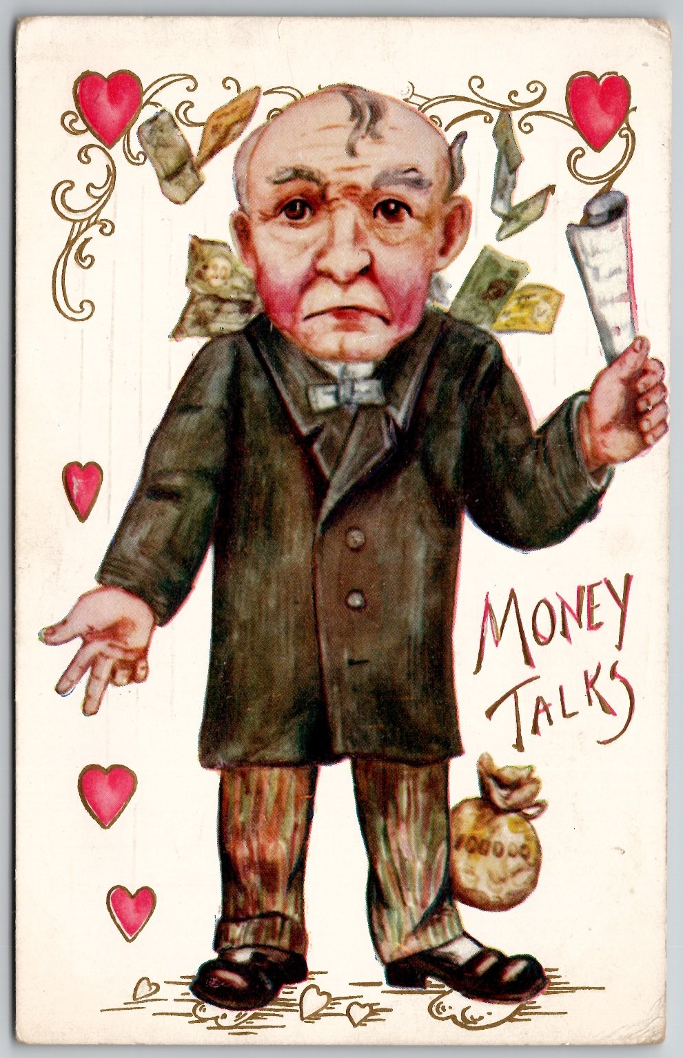 MONEY TALKS Humorous Old Man Caricature Postcard Divided Back c1910
