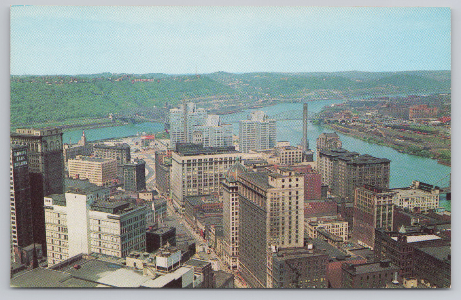 Postcard Bird’s Eye View of the Golden Triangle Looking West in Pittsburgh, PA.