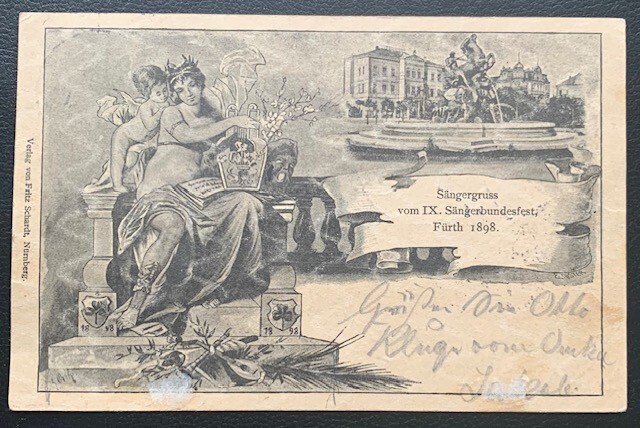 1898 SINGERS GREETINGS IX FESTIVAL NUREMBERG-KARLSRUHE GERMANY FRITZ SCHARDT PUB