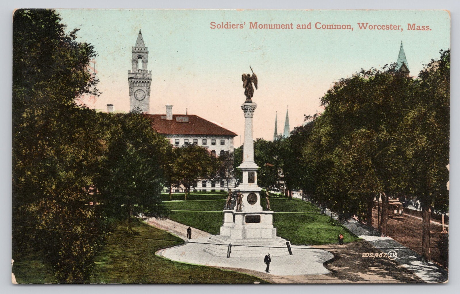 Soldiers Monument and Common Worcester MA Massachusetts 1909 Postcard