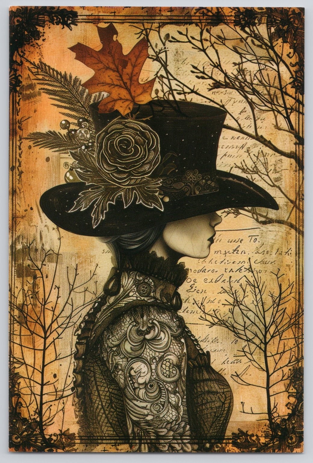 Steampunk Woman Art NEW 2025 4×6 Image Card Blank Back