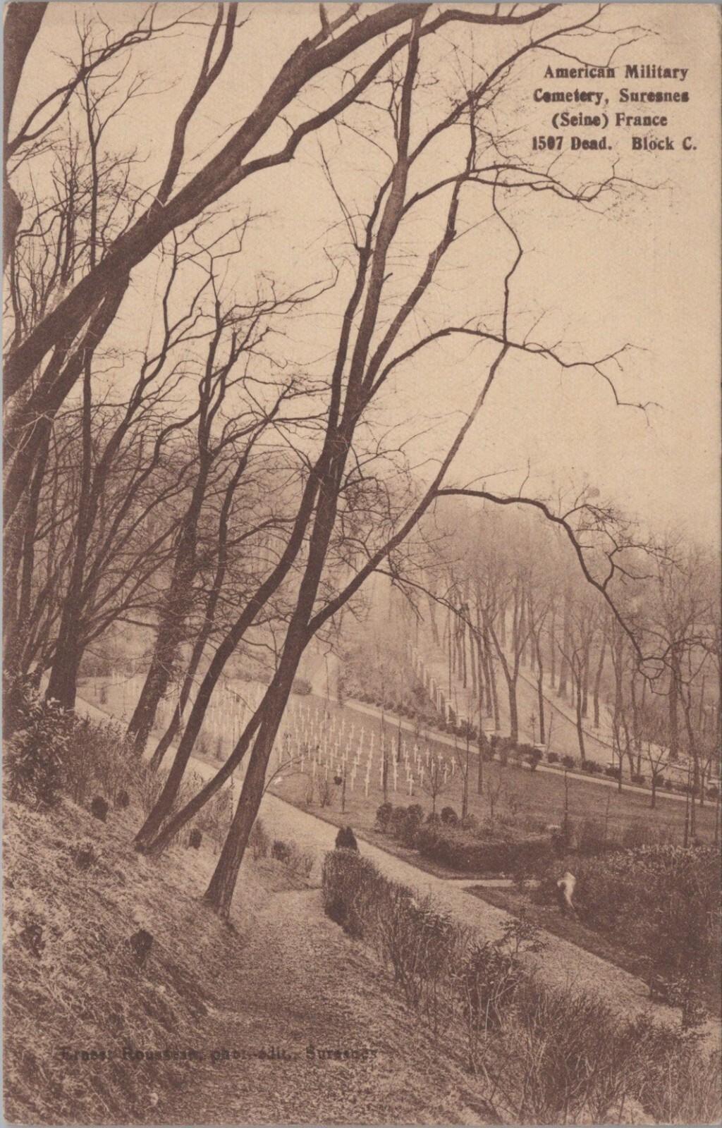 American Military Cemetery Seine France WWI Dead Suresnes postcard MP9