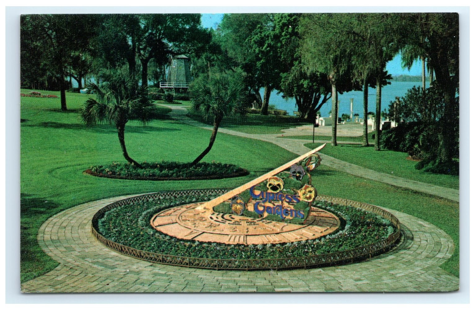 Vintage Sundial Horizontal Sculpture Cypress Gardens Florida FL Postcard