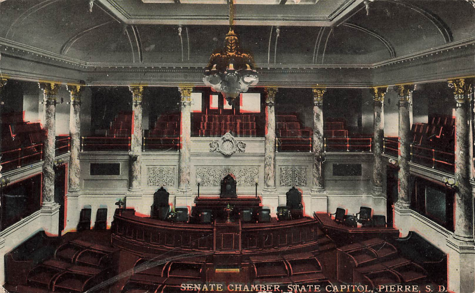 SENATE CHAMBER AT STATE CAPITOL BUILDING POSTCARD PIERRE SD SOUTH DAKOTA 1912