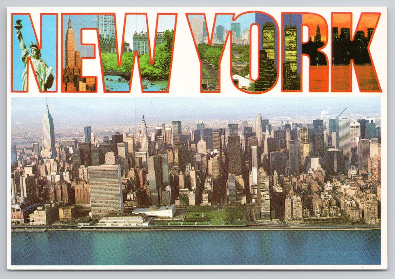 New York City Postcard East Side Skyline Aerial View United Nations Empire State