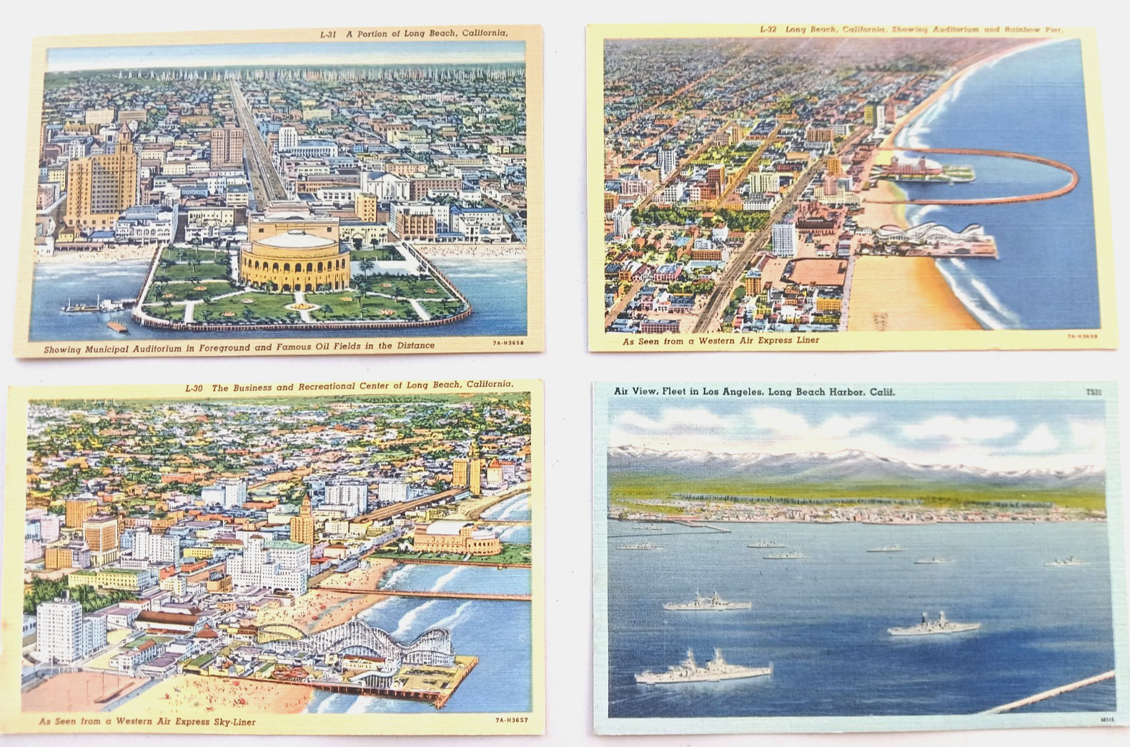 Vintage Long Beach, CA 4 Linen Postcards – Rainbow Pier – Pike -Navy – Unposted