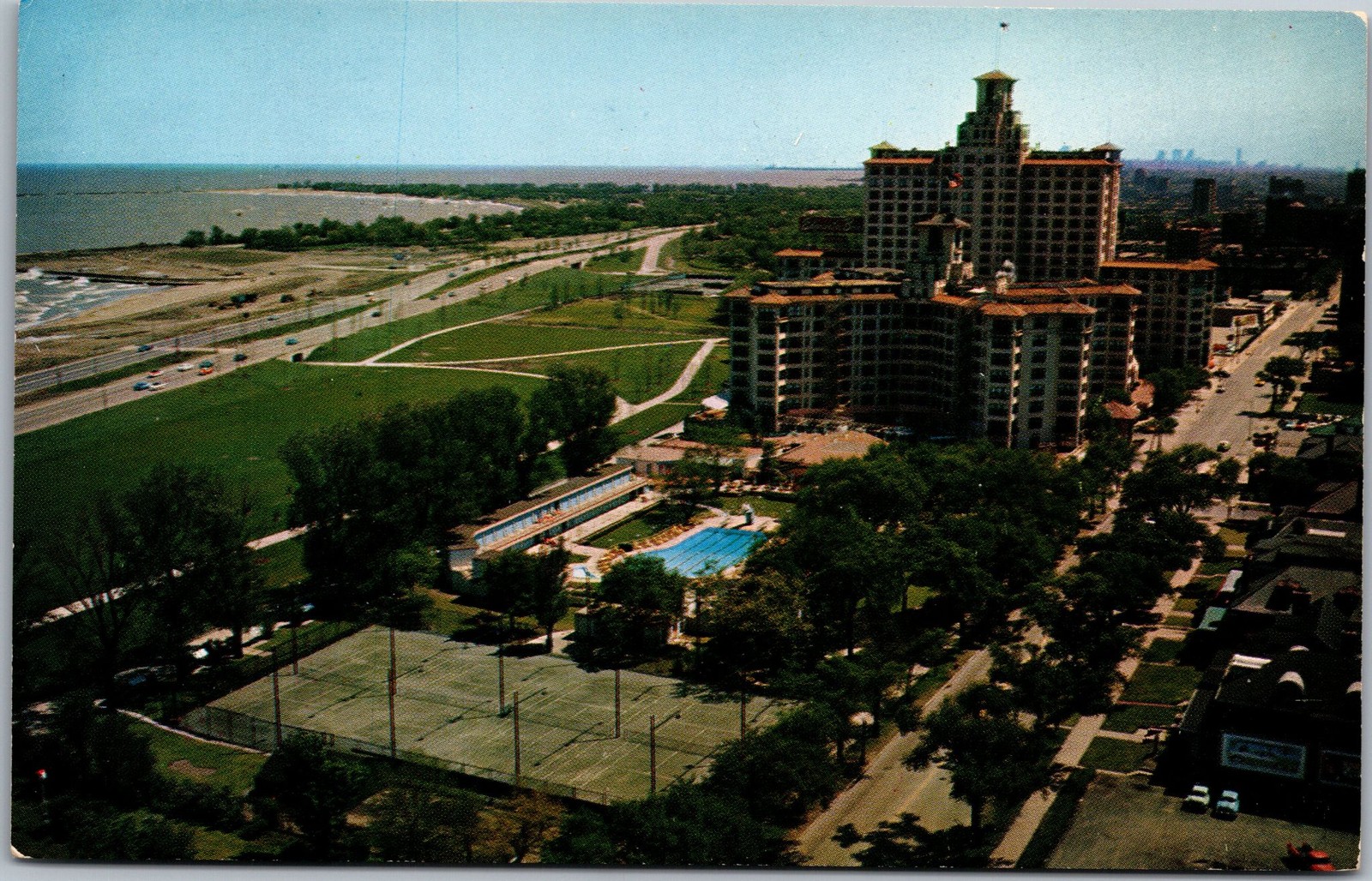 Edgewater Beach Hotel Chicago Vintage Postcard Unused Aerial Lakefront View
