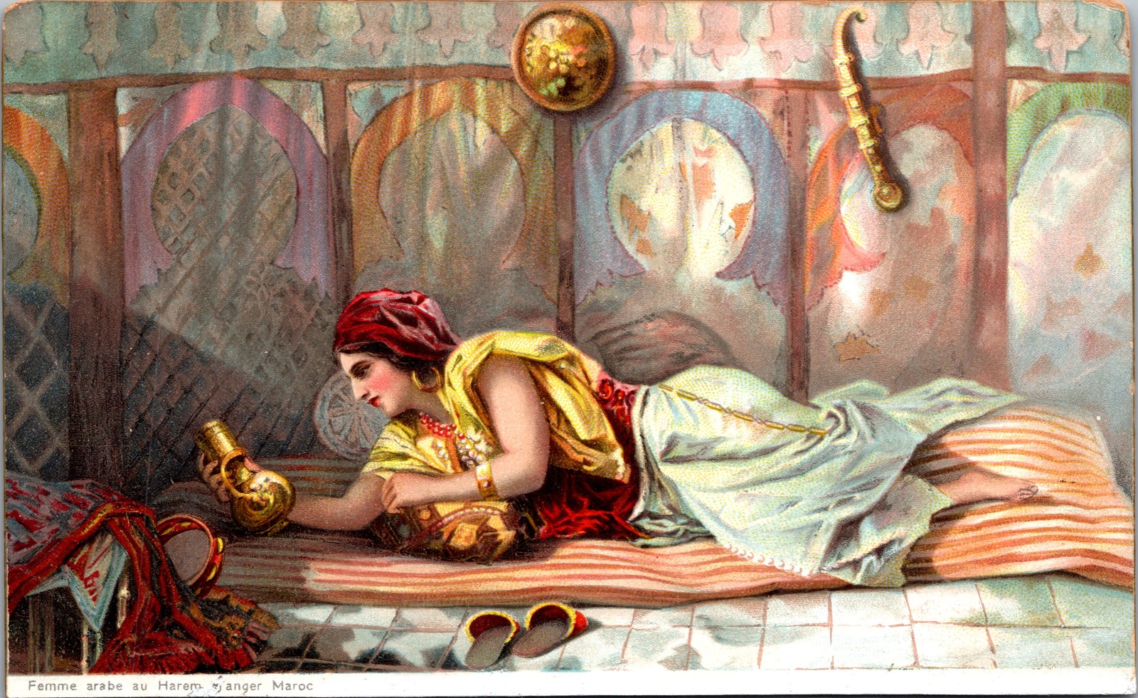 Postcard Harem woman Tanger Morocco Hotel Cecil stamp 1907