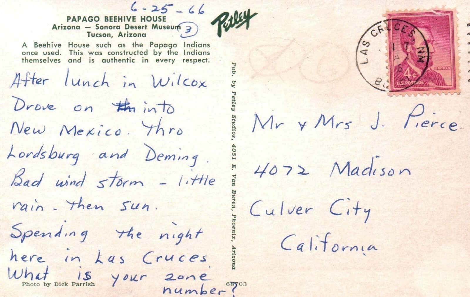 Postcard Papago Indian Beehive House Sonora Desert Museum Tucson Arizona AZ