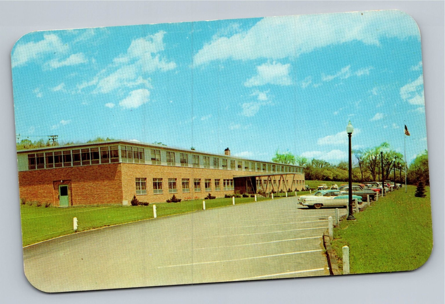 Cobleskill NY Community Hospital Schoharie County Postcard 1950s 1960s Cars