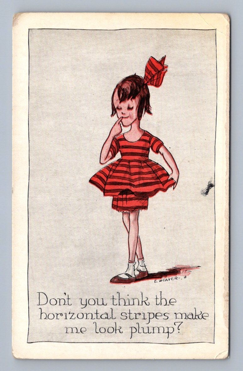 Antique comic girl in red horizontal stripes plump art 1910s