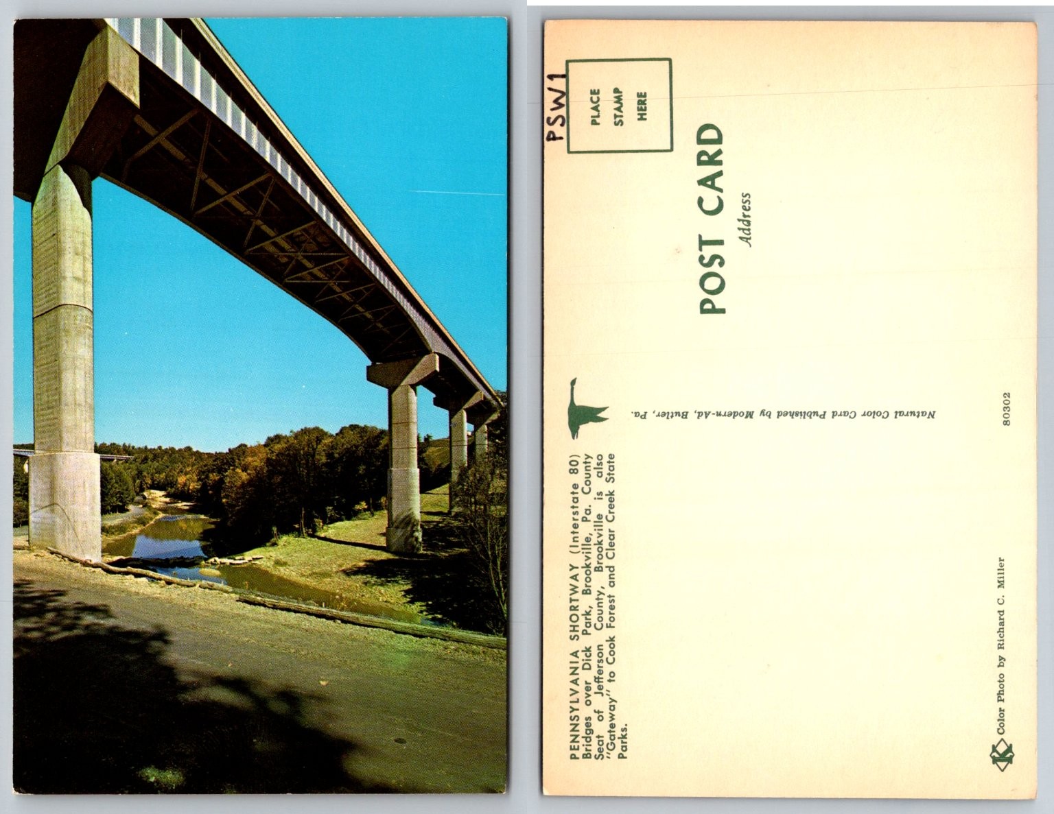 Vintage I-80 Shortway Bridge Postcard Brookville PA Redbank Creek Modern-Ad