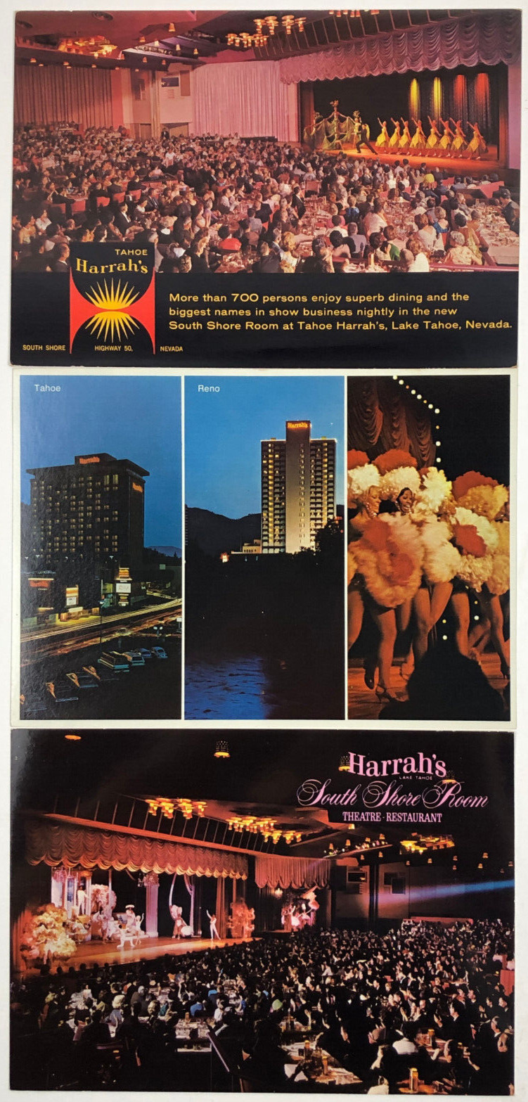 3 Vintage Harrah’s Reno Lake Tahoe Casino Advertising Postcards 7×5 in