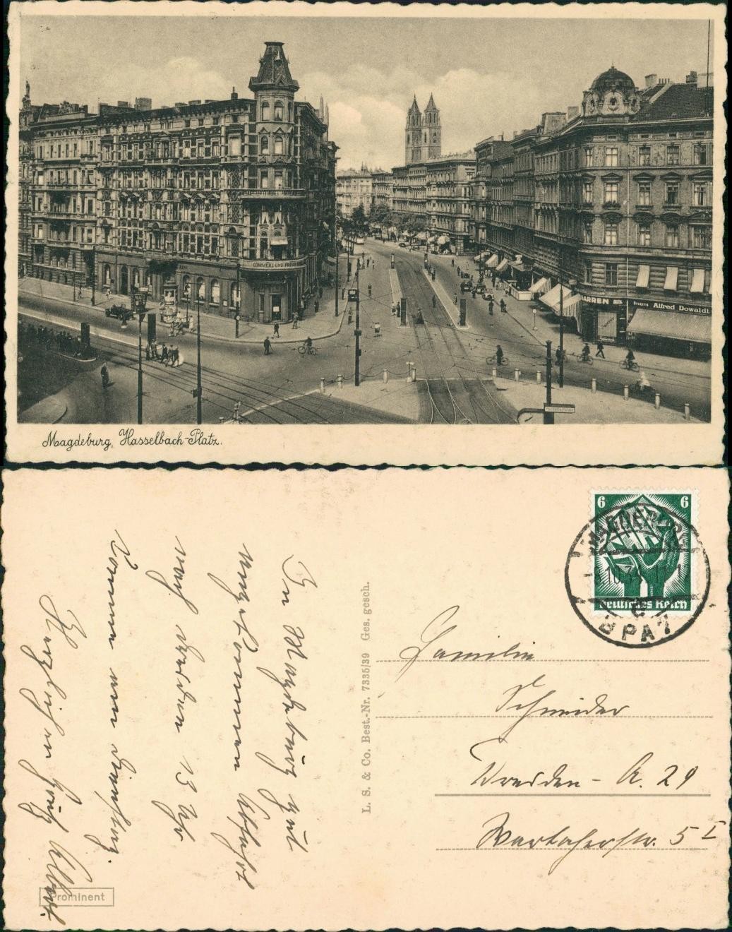 Postcard Magdeburg Hasselbachplatz street 1938