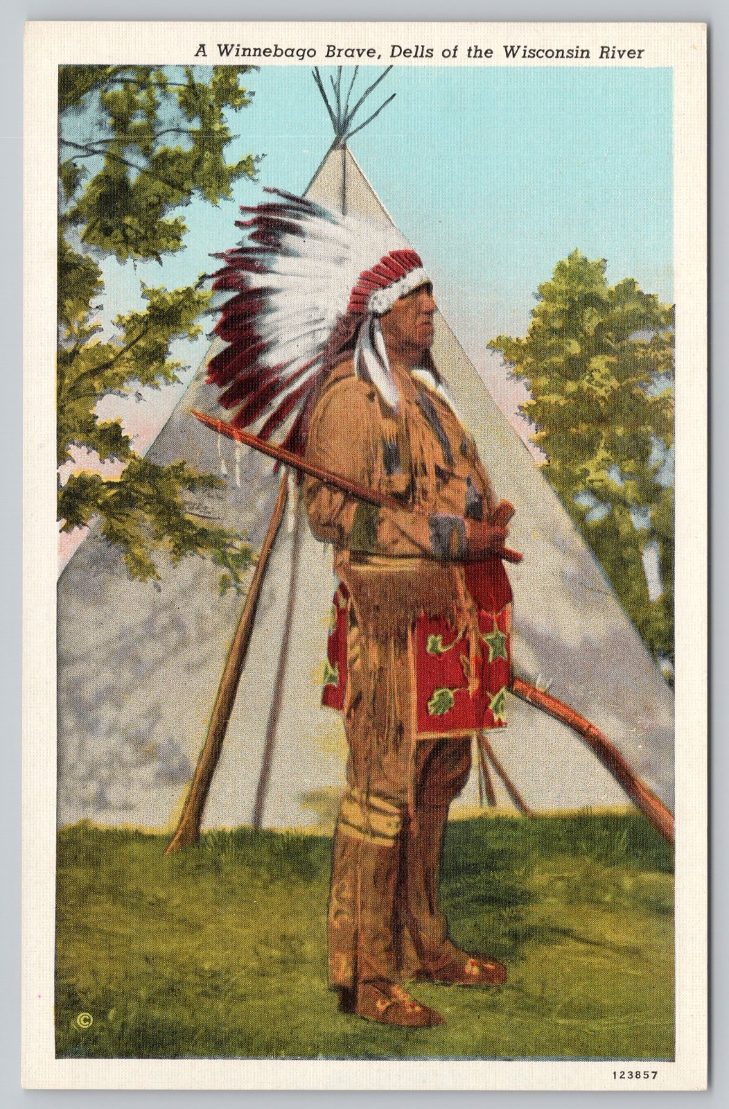 A Winnebago Brave, Dells of the Wisconsin River WI Postcard 1940s unposted