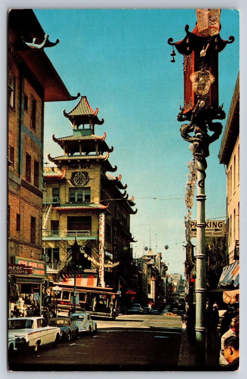 Vintage San Francisco Chinatown Grant Ave Mirro-Krome Postcard 1950s-60s