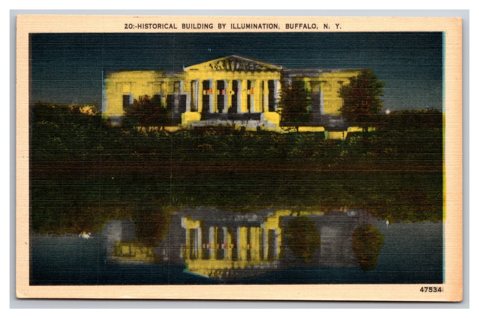 Night View Historical Building Buffalo New York NY UNP Linen Postcard XC15