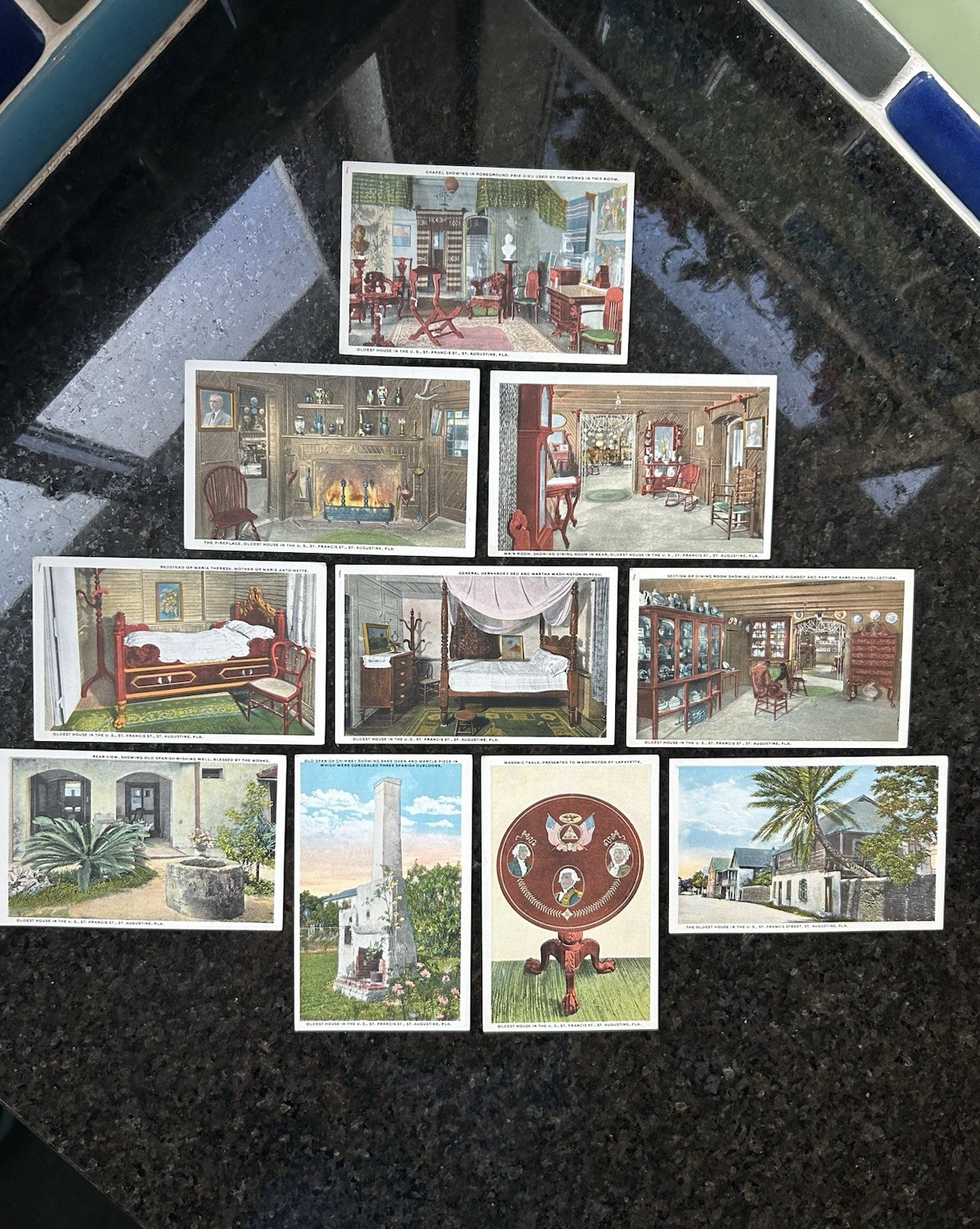 Vtg Postcard Set 10 “The Oldest House in the U.S.” C.T. American Art Unused