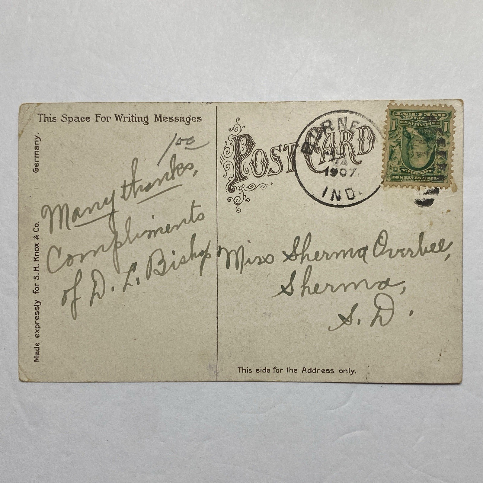 Antique Postcard Terre Haute Indiana Fairbanks Memorial Library Posted 1907