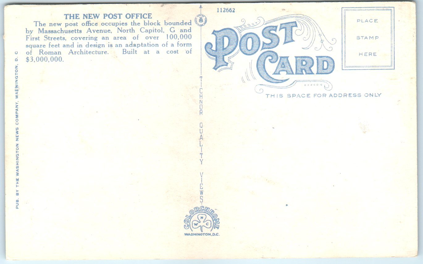 Postcard – New Post Office – Washington, District of Columbia
