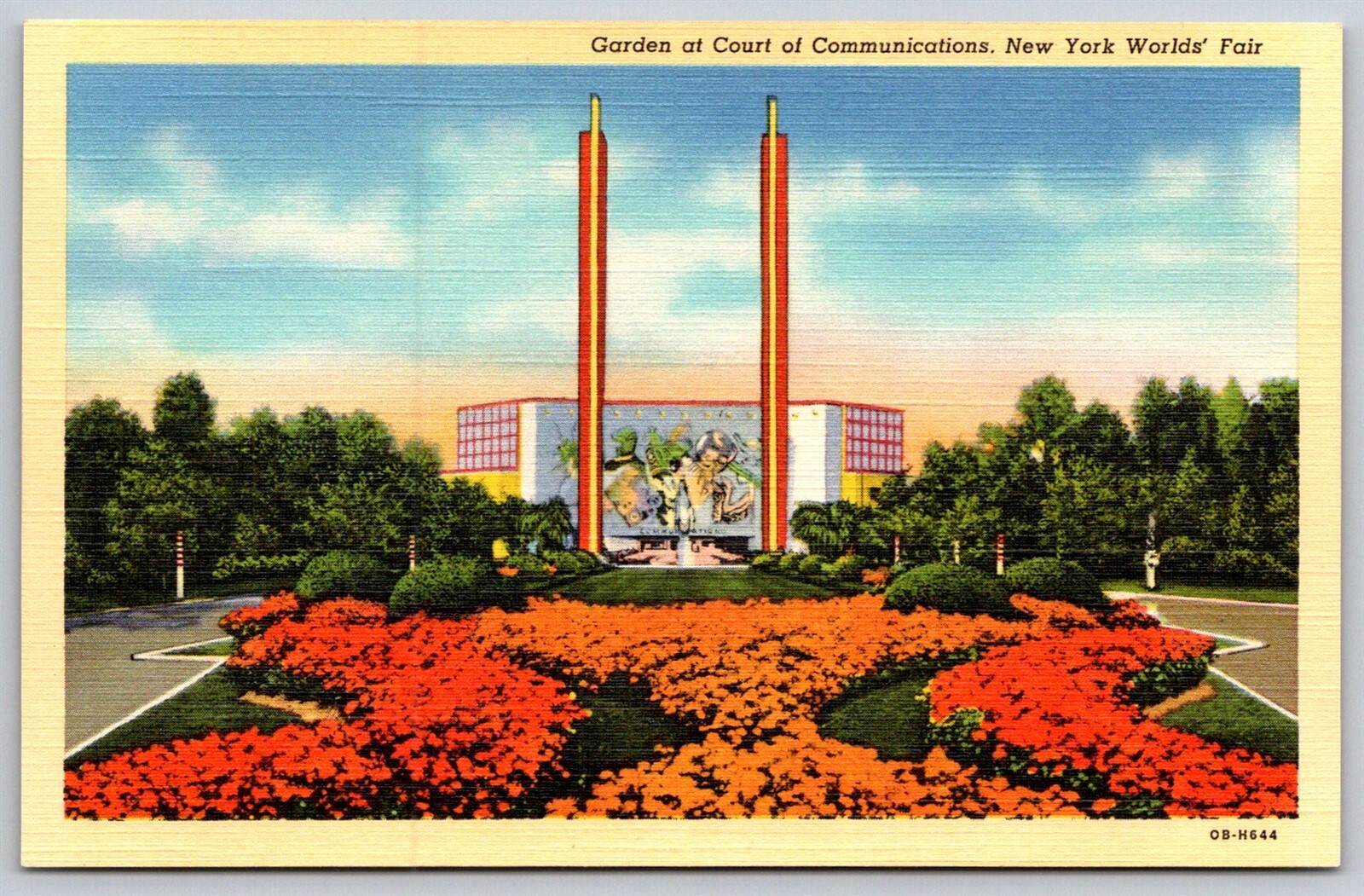 NY Worlds Fair 1939 Linen Postcard Garden At Court Of Communications