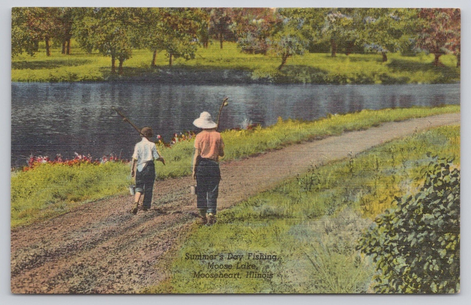 Mooseheart IL Illinois Summer Day Fishing Trip Moose Lake Scenic 1945 Postcard