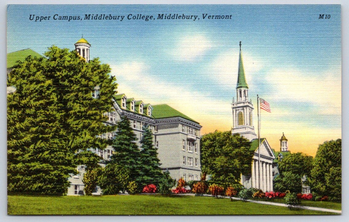 Vintage Vermont Postcard MIDDLEBURY Upper Campus College 1940s