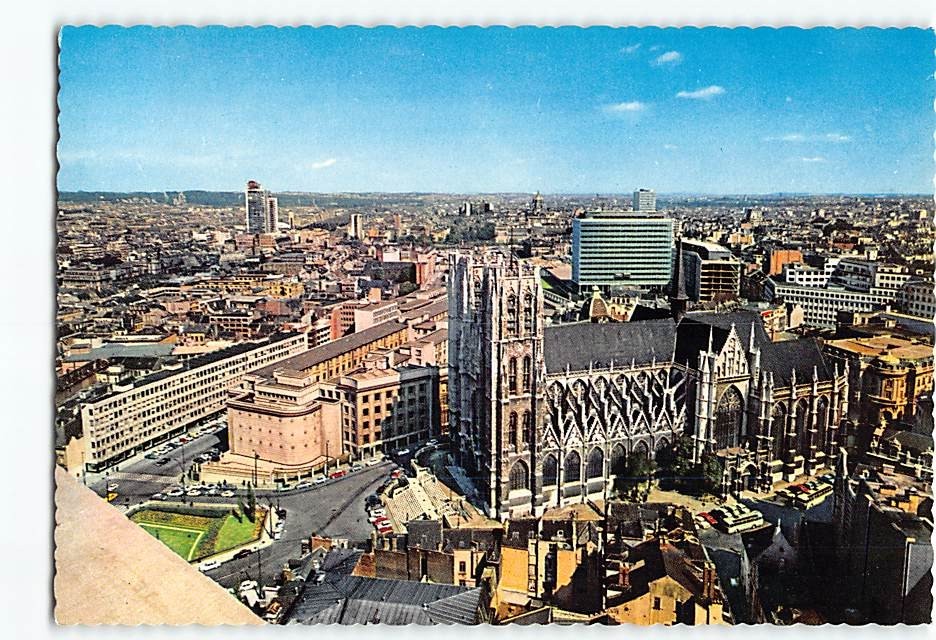 Postcard Panorama and St. Michaels Cathedral Brussels Belgium