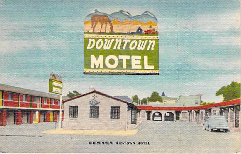 1956 Cheyenne Wyoming Downtown Motel Vintage Linen Postcard Posted